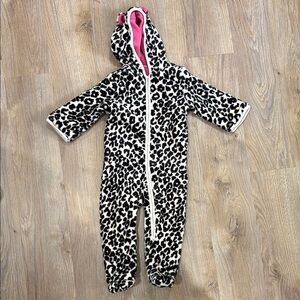 Leopard Print Hooded snowsuit with Pink Lining